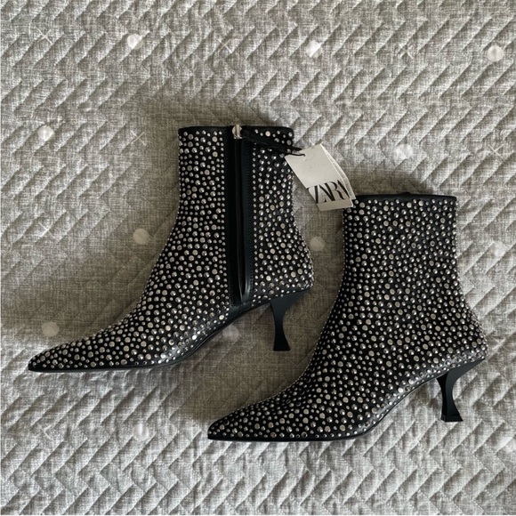 ZARA STUDDED HIGH HEEL ANKLE BOOTS size 6.5 - Picture 2 of 13